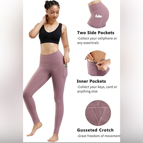 Women's Mauve High-Waisted Leggings with Pockets - Picture 1 of 5